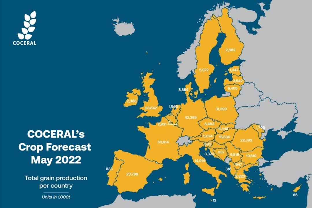 COCERAL revê em alta produção total de cereais da UE